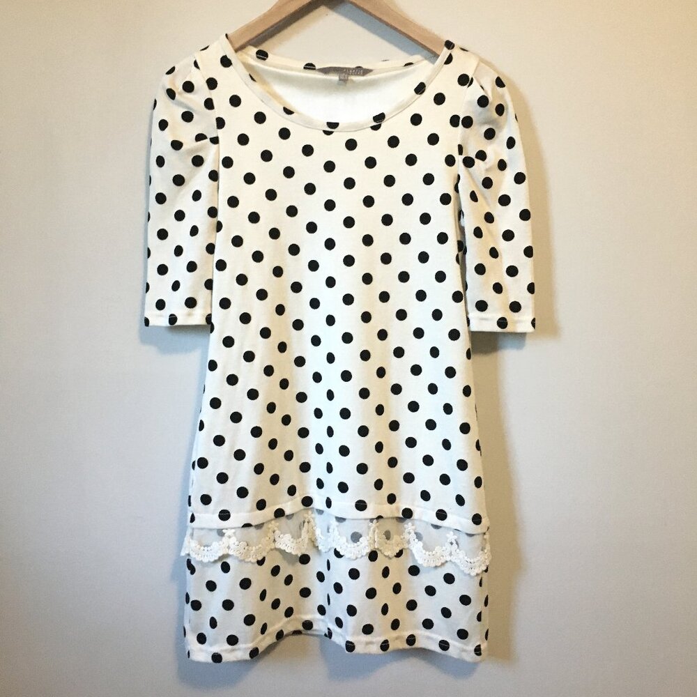 Plastic Island Polka Dot Lace Puff Shoulder Dress M